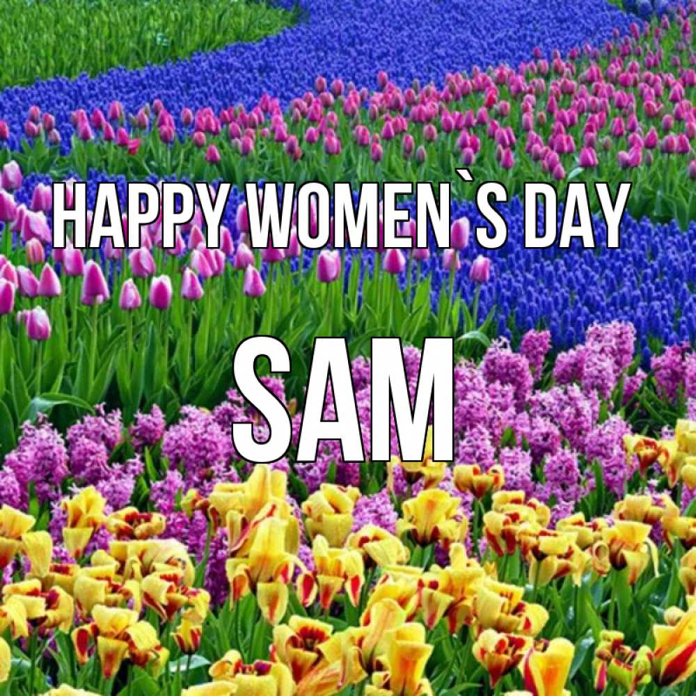 Greetings card с именем, Sam happy women`s day цветы Greetings with text for free download 